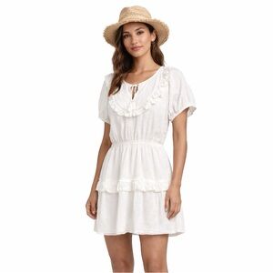 dRA Los Angeles White Ruffle Cotton Mini Dress Cottagecore Boho | Size M